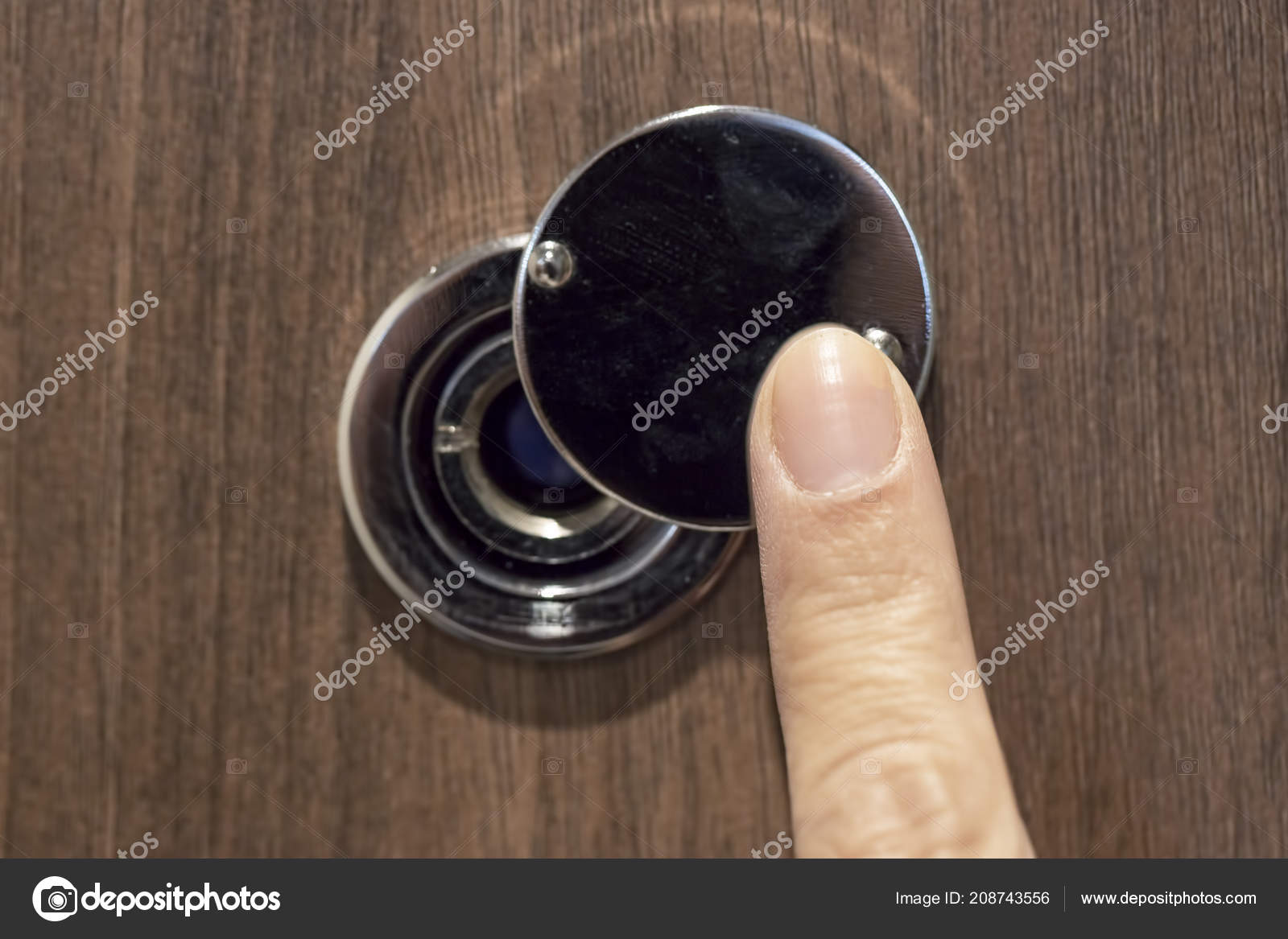 Home Alone Woman Watching On Peephole Door When Somebody Knocking
