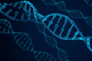 Mavi zemin üzerinde DNA molekülü olan biyokimya kavramı