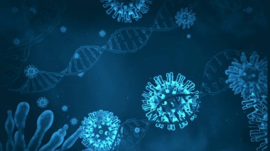Bir DNA sarmalının, RNA 'nın ve virüsün arkaplanındaki virüs.,