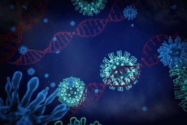 Bir DNA sarmalının, RNA 'nın ve virüsün arkaplanındaki virüs.,