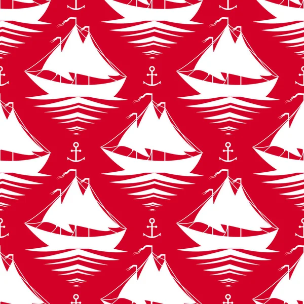 Red Seamless Pattern Sailboats Anchors — Stock Photo, Image