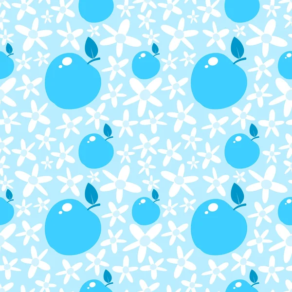 Light Blue Seamless Pattern Apples Daisies — Stock Photo, Image