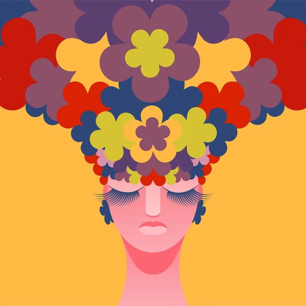 Woman's head with flowers instead of hair. Vector illustration eps 10