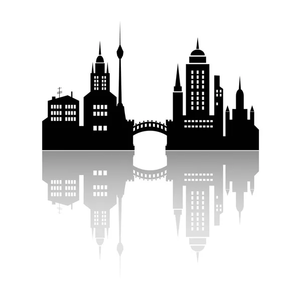 Silhouette City Reflection Vector Illustration — Stock Vector