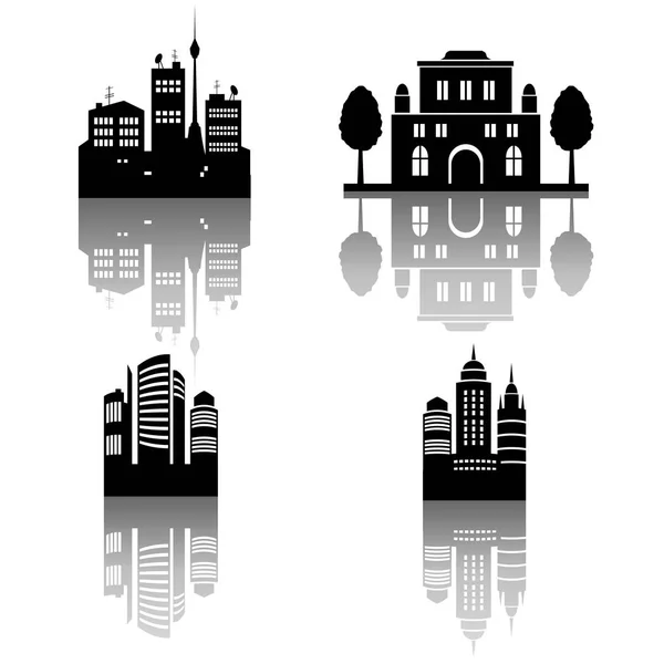 反射と つの市のシルエット ベクトルの図 Eps — ストックベクタ