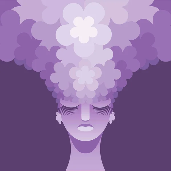 Głowa Kobiety Kwiatami Zamiast Włosów Wektor Ilustracja Eps — Wektor stockowy