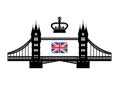 İngiltere'de simgeleyen vektör çizim. Kule Köprüsü, royal crown ve bayrak. EPS 10