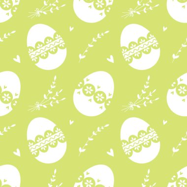 Yeşil Paskalya seamless modeli ile dekore edilmiş yumurta ve twigs.