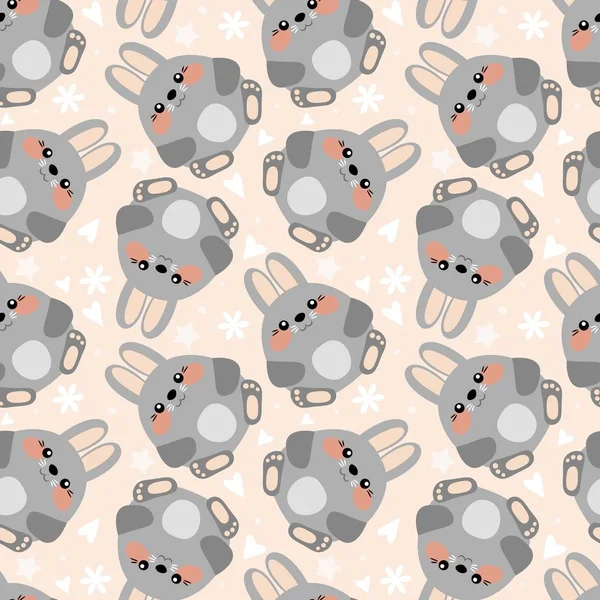Cute seamless pattern with bunnies in kawaii style