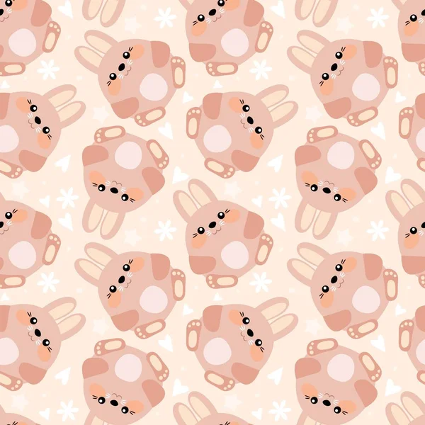 Cute Pink Seamless Pattern Bunnies Kawaii Style — Stock Photo, Image