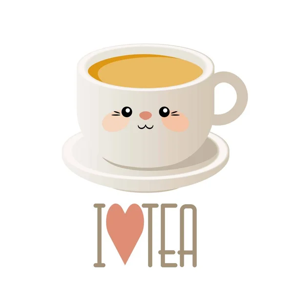 Lindo Kawaii Ilustración Con Una Taza Vector Eps — Vector de stock