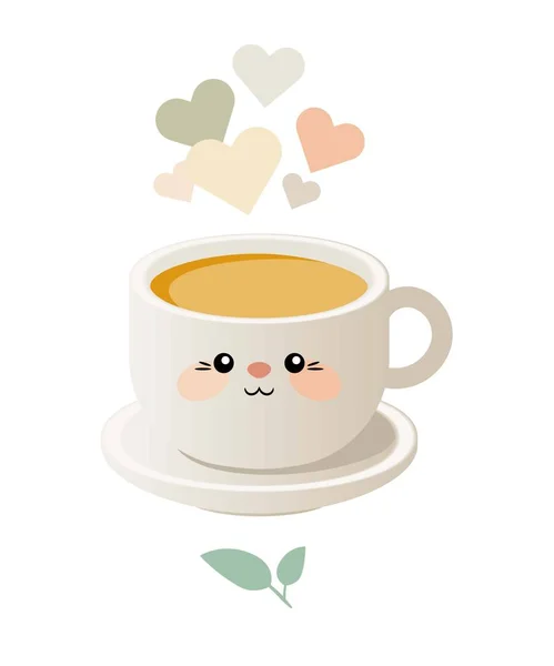 Aranyos Kawaii Illusztráció Egy Csésze Teát Vektor Eps — Stock Vector