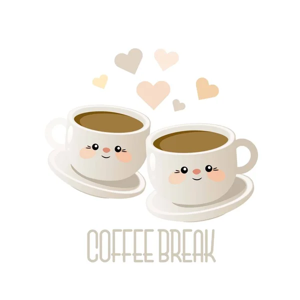 Koffiepauze Schattig Illustratie Met Twee Kopjes Koffie Vector Eps — Stockvector