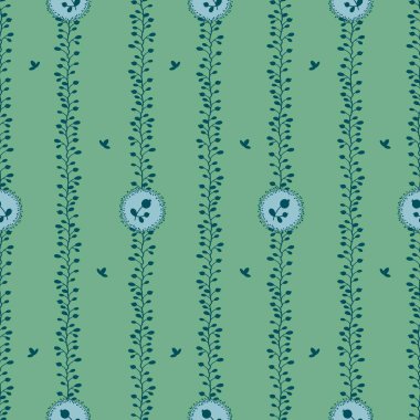 Çizgili çiçek süsleme ile yeşil seamless modeli.
