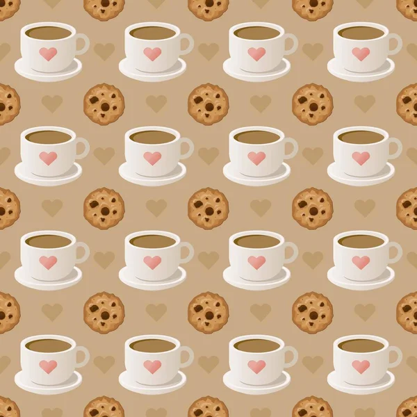 Nahtloses Muster mit Tassen Kaffee und Keksen. — Stockfoto