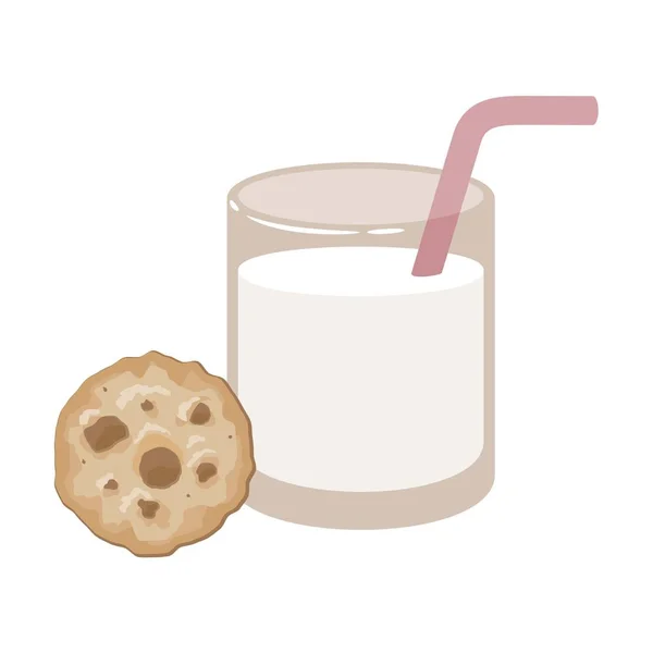 Стакан молока с печеньем. Векторная иллюстрация . — стоковый вектор