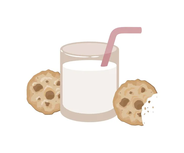 Sklenice mléka s cookies. Vektorové ilustrace. — Stockový vektor
