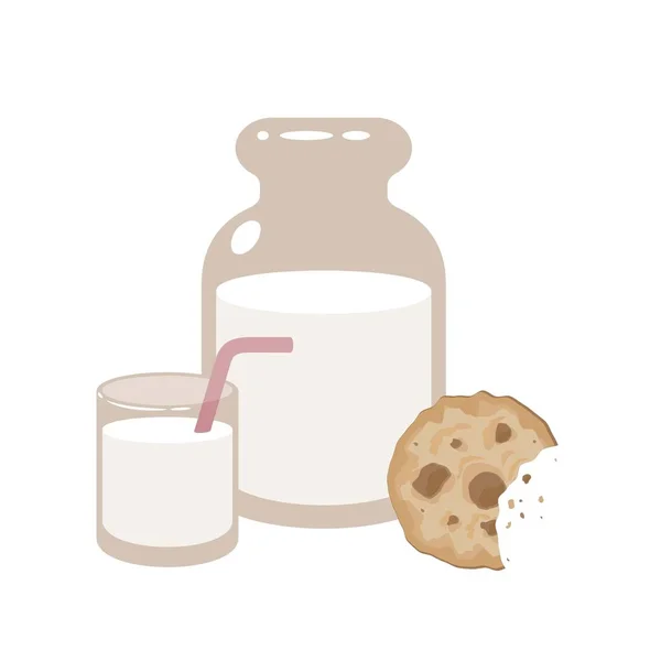 Tarro y un vaso de leche con galletas. Ilustración vectorial . — Vector de stock