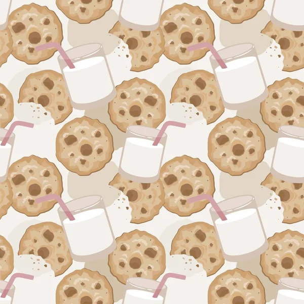 Seamless pattern with a glass of milk and cookies — Stock Photo, Image