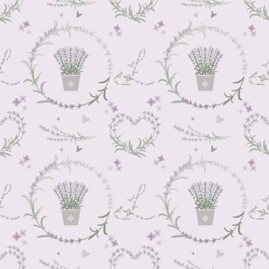 Tekrarlanan çiçek elemanları ile lavanta Dikişsiz desen.