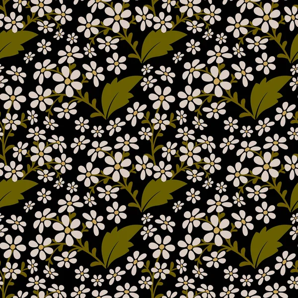 Fekete varrat nélküli mintázat sok kis virággal — Stock Fotó