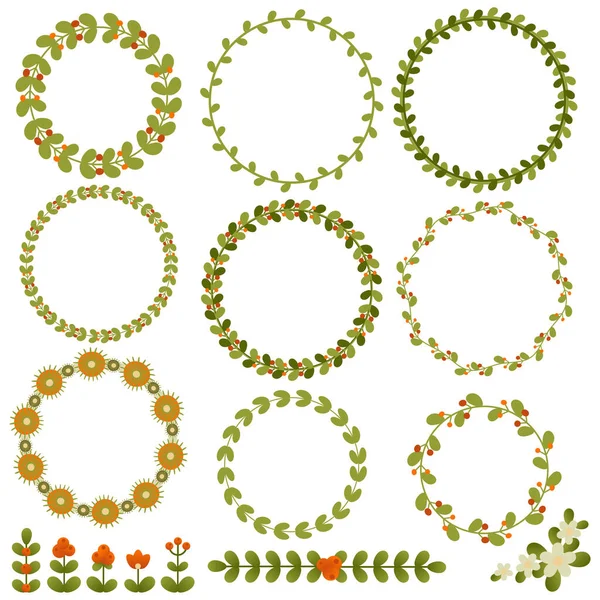 夏季设计的圆形植物载体框架和其他元素 Eps — 图库矢量图片