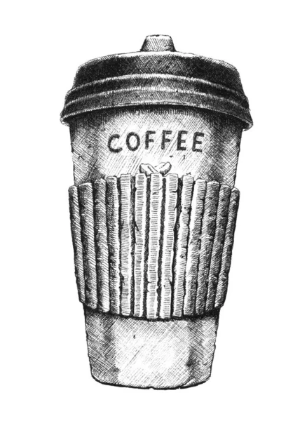 Ręcznie Rysowana Czarno Biała Ilustracja Kawy Wynos Tylko Jpeg — Zdjęcie stockowe