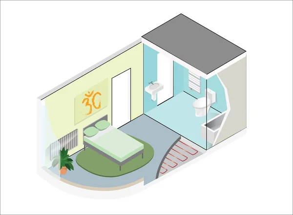 Chambre Vectorielle Isométrique Avec Salle Bain — Image vectorielle