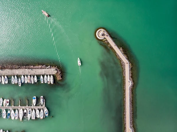 Barche Vela Bianche Nel Lago Balaton Drone Vista Dall Alto — Foto Stock