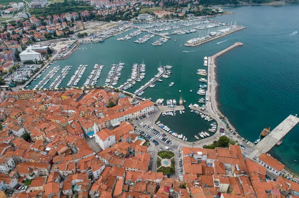 Madár Eye Kilátás Izola Szlovén Adriai Tenger Partján — Stock Fotó