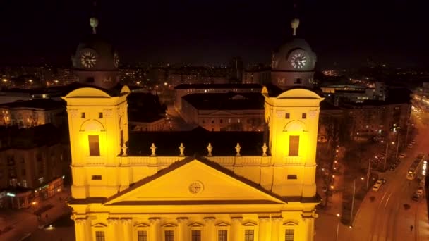 Aerial Video Omdanade Stora Kyrkan Staden Debrecen Ungern — Stockvideo