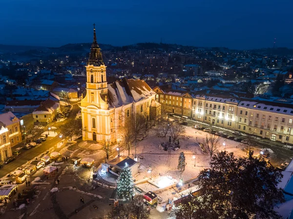 Bird Eye View Van Szekszard Met Kerk Winter — Stockfoto