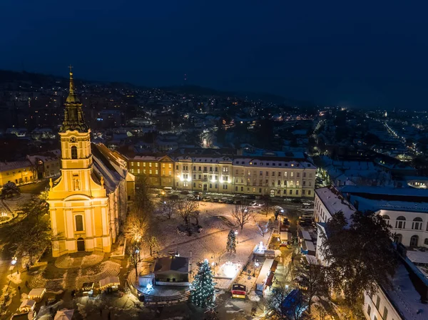 Vogelperspektive Von Szekszard Mit Kirche Winter — Stockfoto