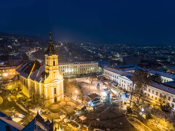 Vista Volo Uccello Szekszard Con Chiesa Inverno — Foto Stock