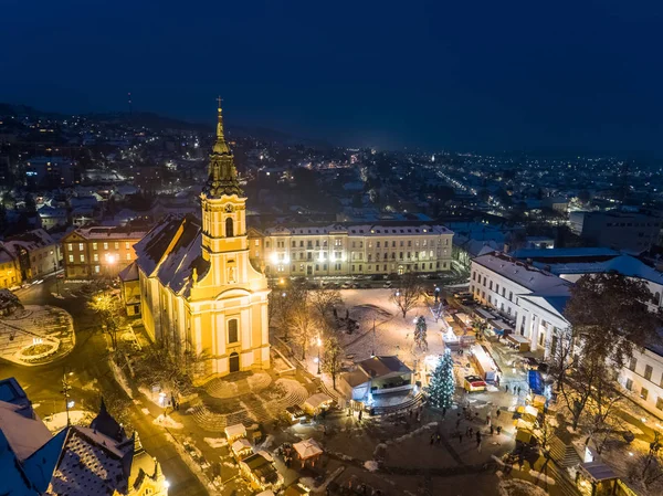 Vista Pájaro Szekszard Con Iglesia Invierno —  Fotos de Stock