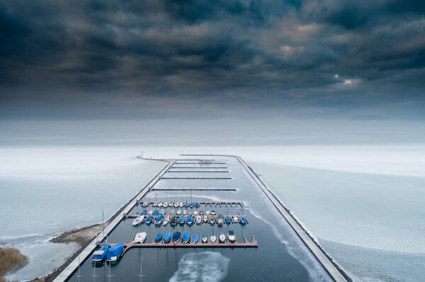 Aerial photo of Sailing boats in Lake Balaton, at Balatonfenyves