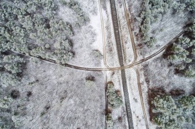 Demiryolu ile Macaristan karlı orman