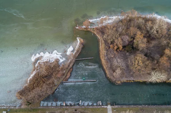 Balatonbereny Csicsergo Strand Drönare Utsikt Vintern — Stockfoto