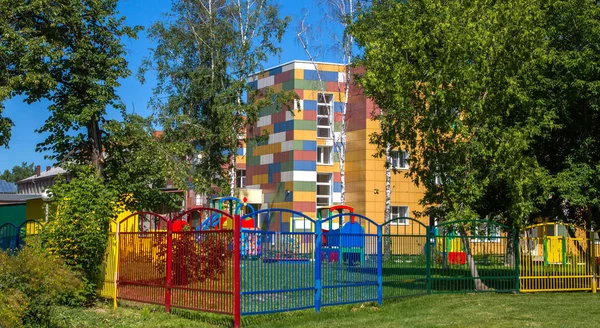 kindergarten building with a play area