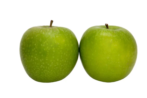 Twee Groene Appels Een Witte Achtergrond Close — Stockfoto