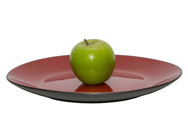 Red Green Apples Plate Close White Background — Stock Photo, Image