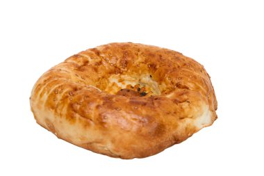 Özbek düz beyaz arka plan yakın çekim susam ile pasta