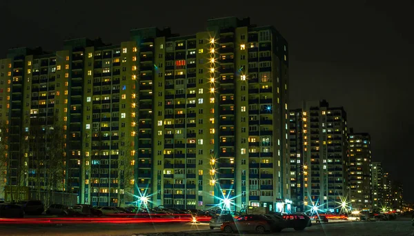 Residential Area Night Light Lanterns Stock Image