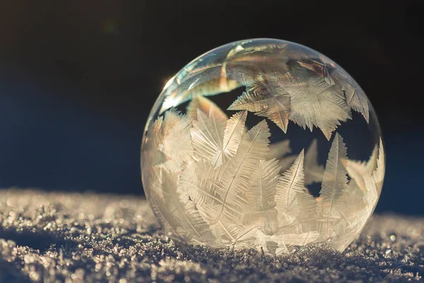 Bolha Sabão Congelado Neve Perto — Fotografia de Stock