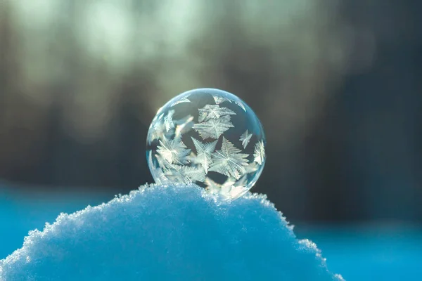 Frusen Såpbubbla Snö Närbild — Stockfoto
