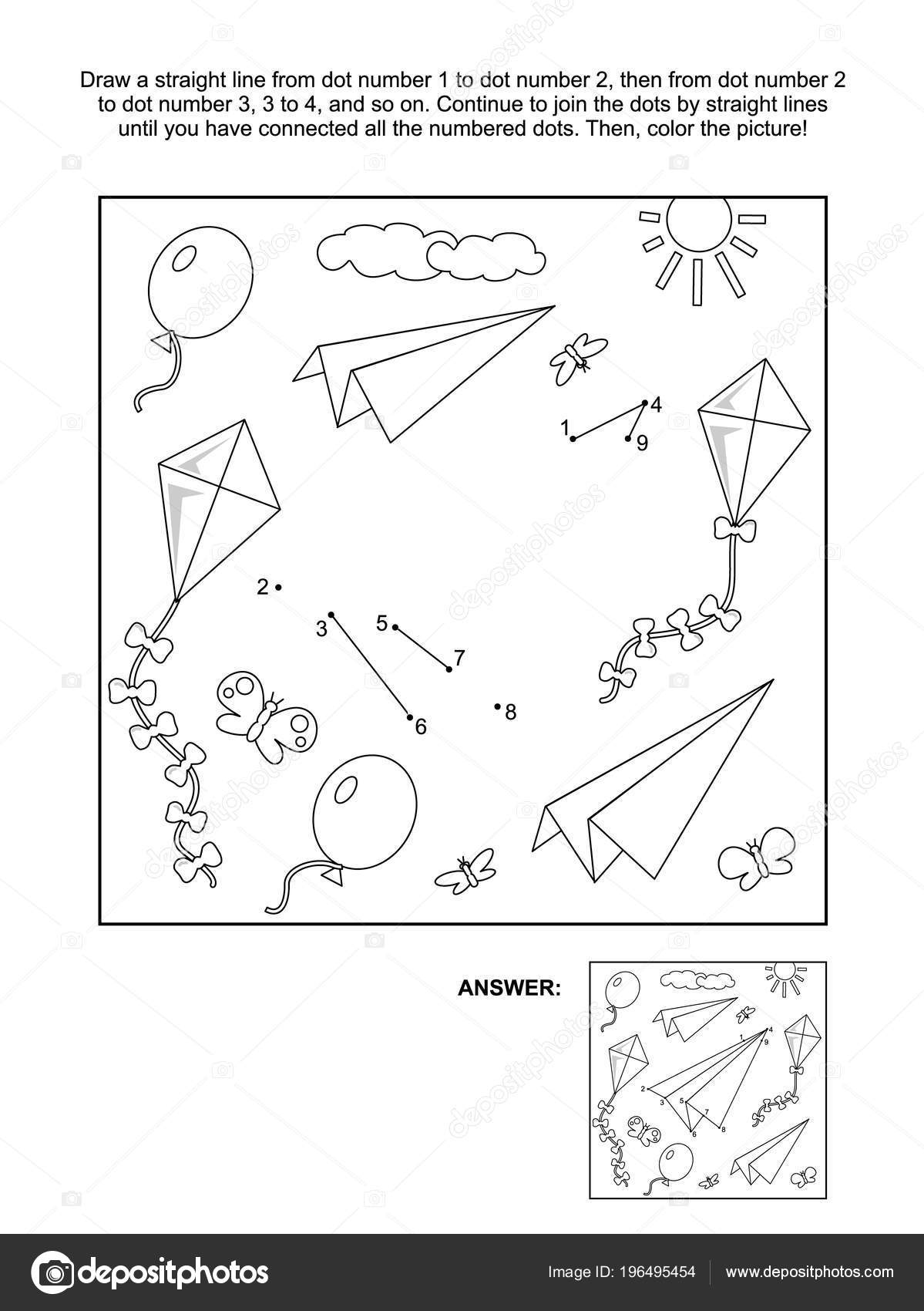 Verbind Stippen Afbeeldingspuzzel Kleurplaat Met Papier Vliegtuigen