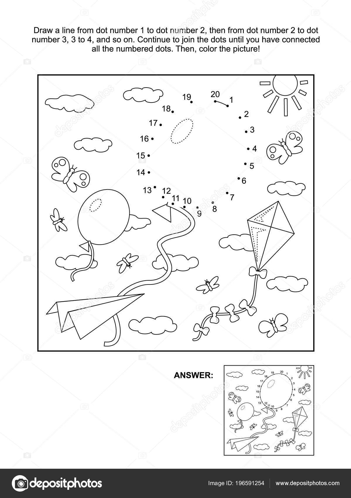 Verbind Stippen Afbeeldingspuzzel Kleurplaat Met Ballonnen Papier
