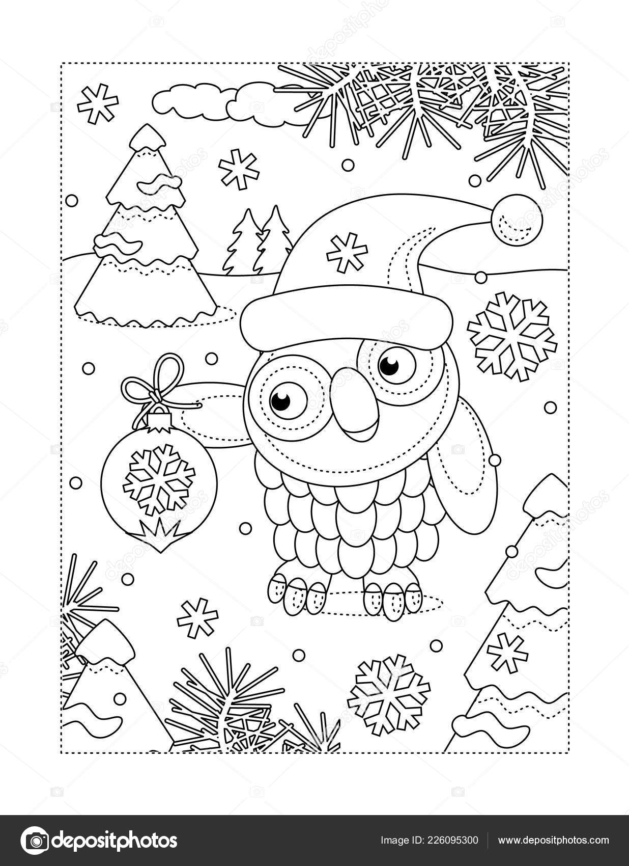 Wintervakantie Joy Nieuwjaar Christmas Thema Kleurplaat Met Uil