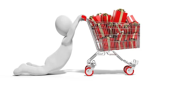 Man Hanging Supermarket Shopping Cart — Stock Photo, Image