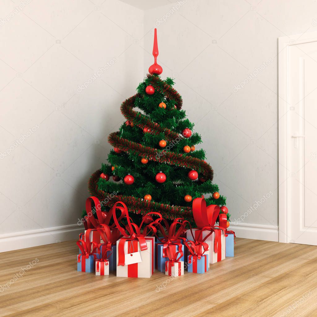 Christams tree with gifts isolated on white background